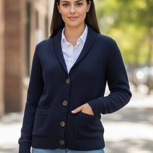 J. Crew Cardigan Sweater Shawl Collar Navy Size XS Pockets Button front Cotton